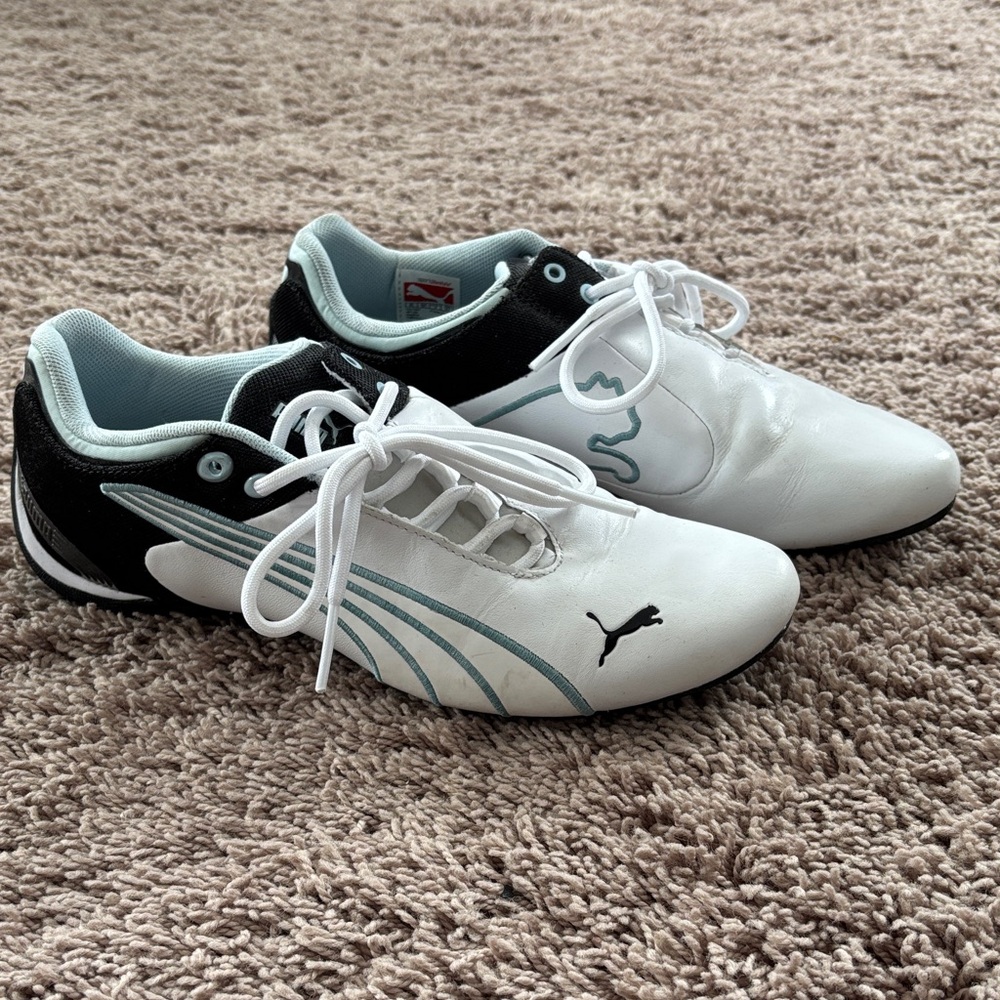 Puma Black and White Athletic Shoes with Blue Detail